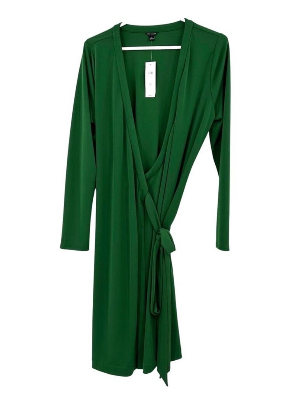 NWT - Ann Taylor Size 12 Long Sleeve Green Wrap Dress